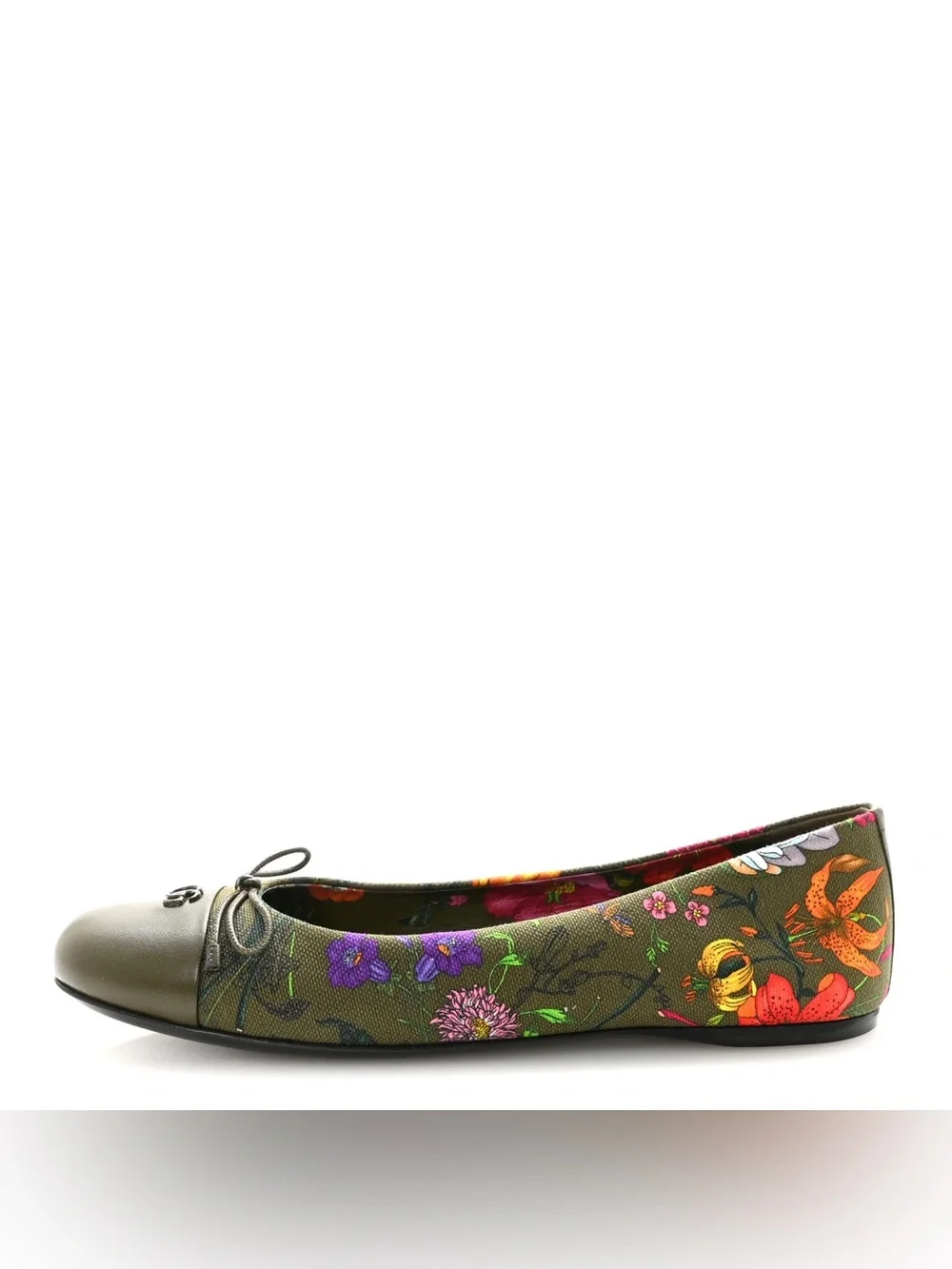 GUCCI Sepang Flora Leather Canvas GG Marmont Ballerina Flats 38.5